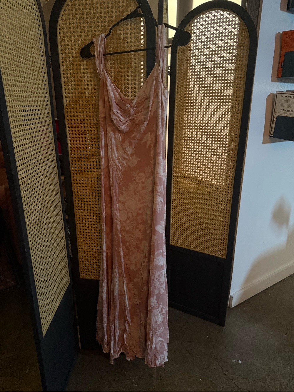 Reformation Dusty Rose Floral Slip Maxi Dress with Cowl Neck